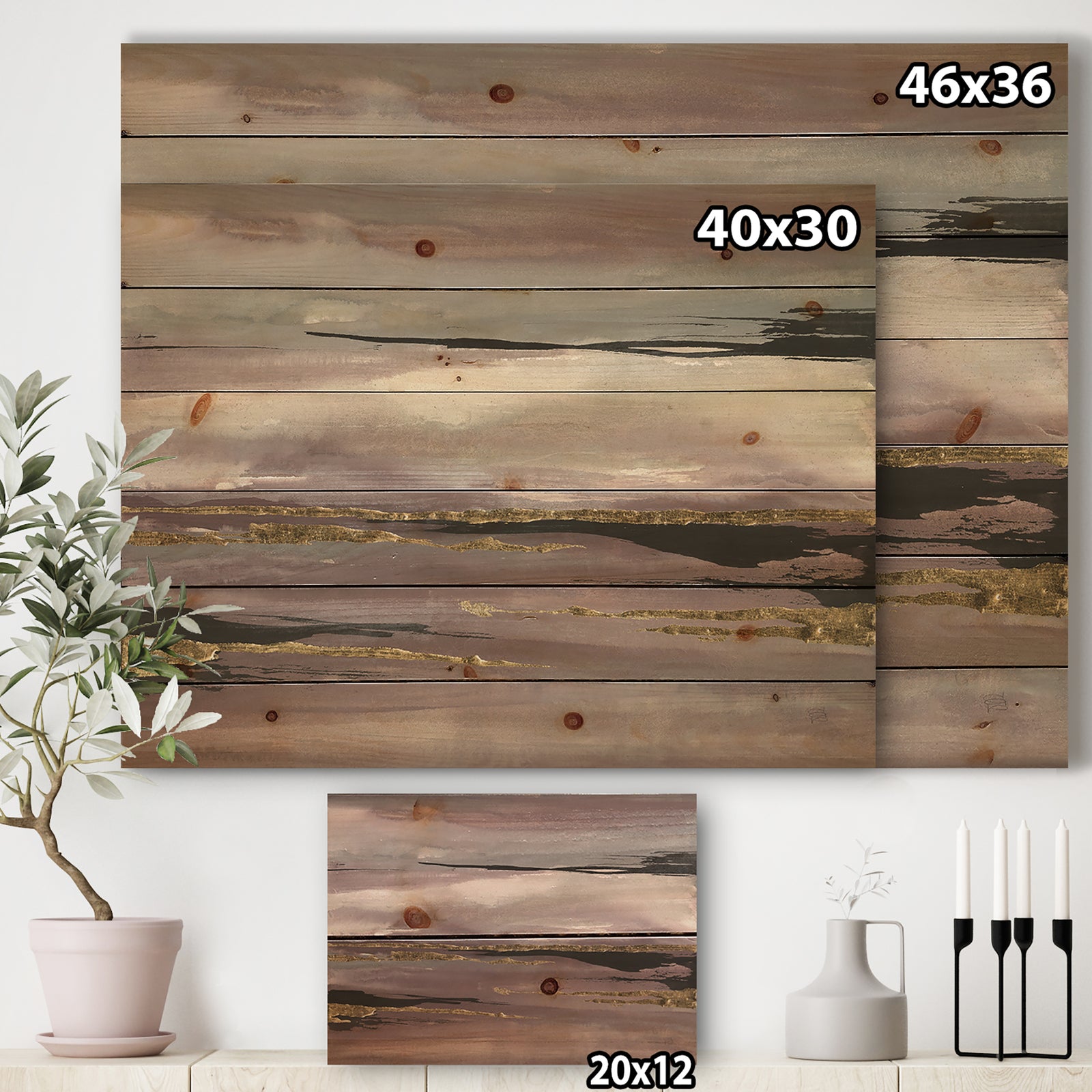 Purple Glam Storm III - Glam & Shabby Chic Print on Natural Pine Wood