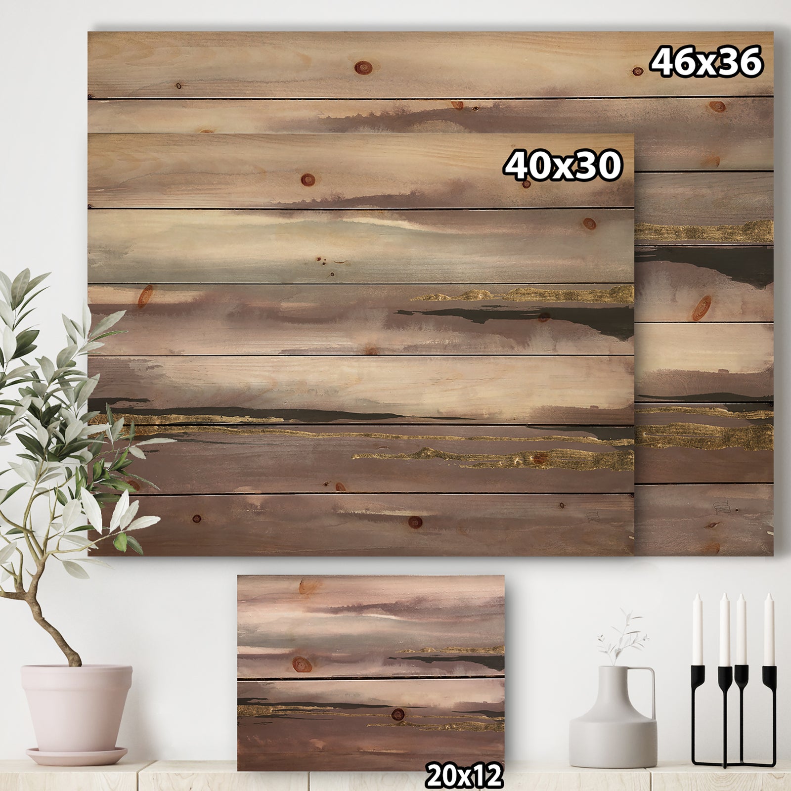 Purple Glam Storm IV - Glam & Shabby Chic Print on Natural Pine Wood