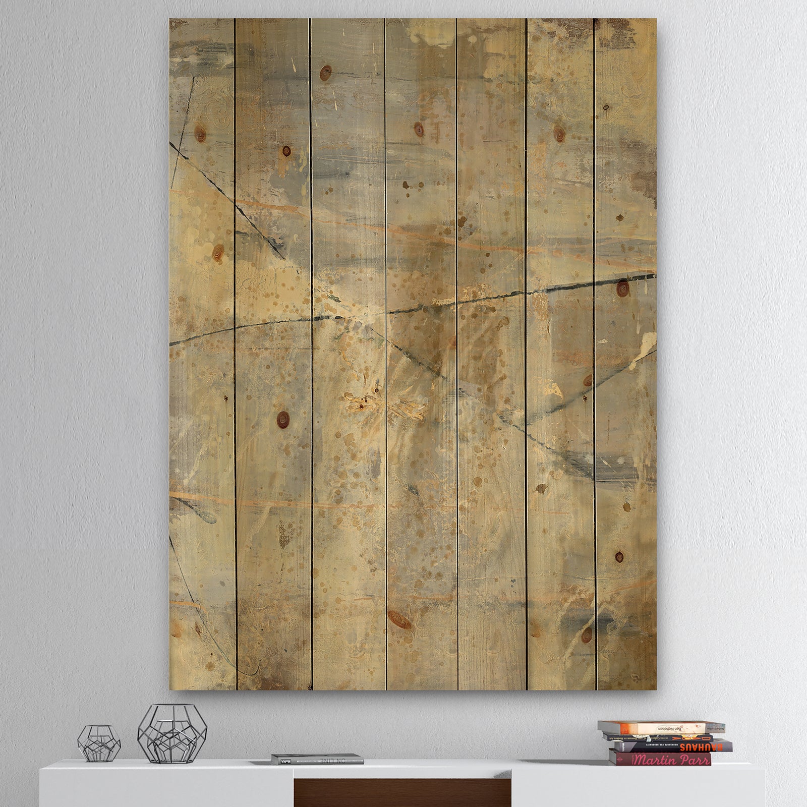 Geometric Cream Block I - Modern Glam Print on Natural Pine Wood