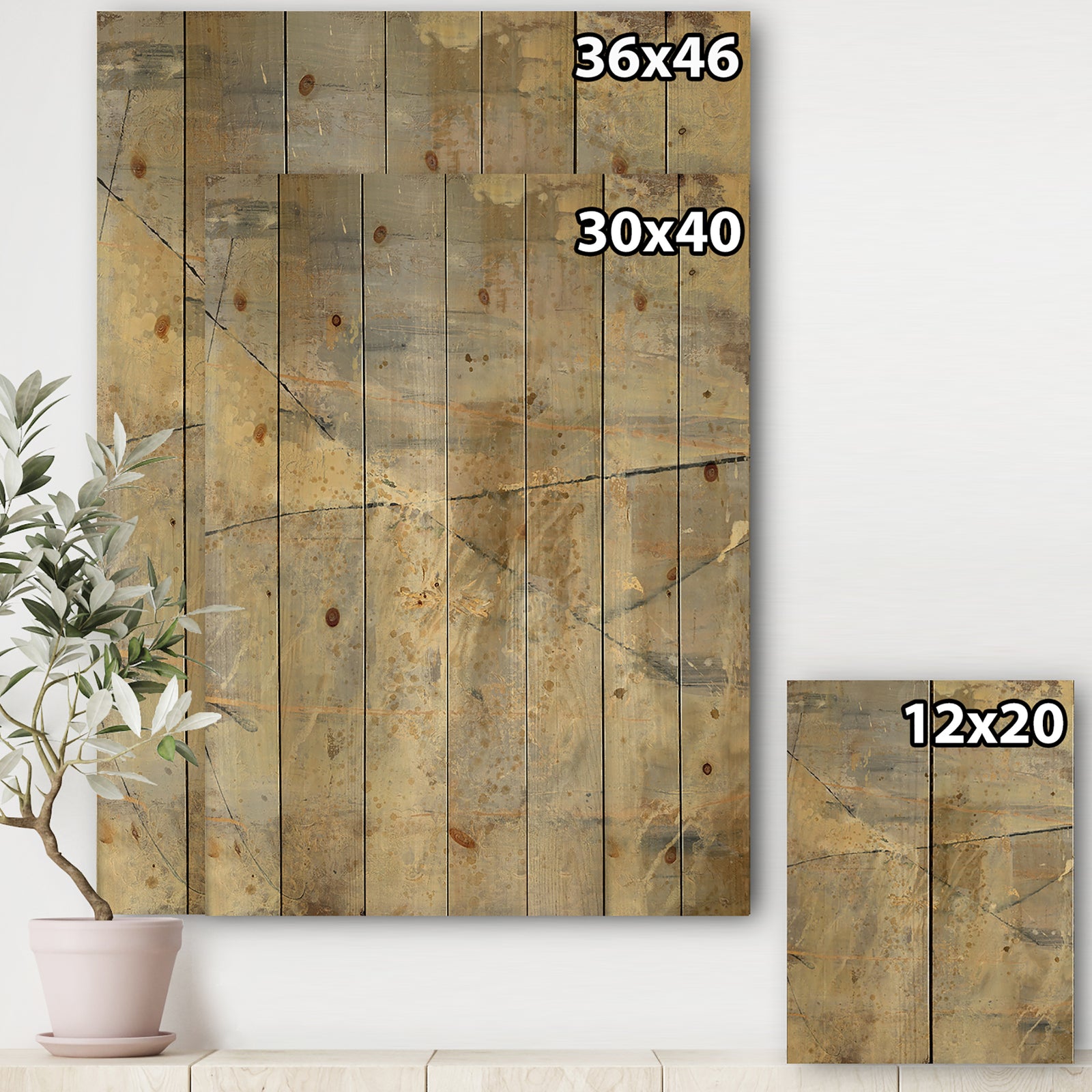 Geometric Cream Block I - Modern Glam Print on Natural Pine Wood