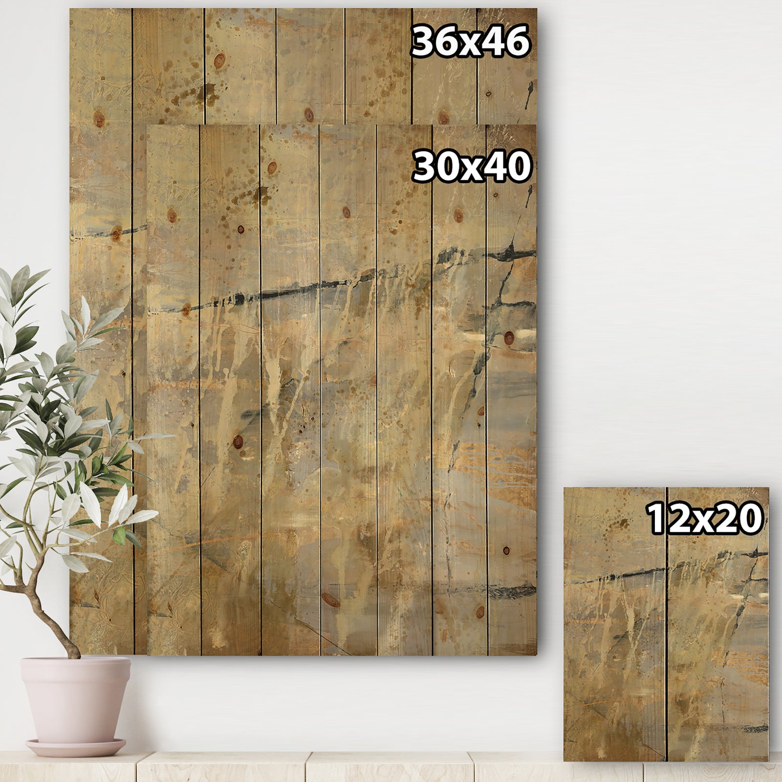 Geometric Cream Block II - Modern Glam Print on Natural Pine Wood
