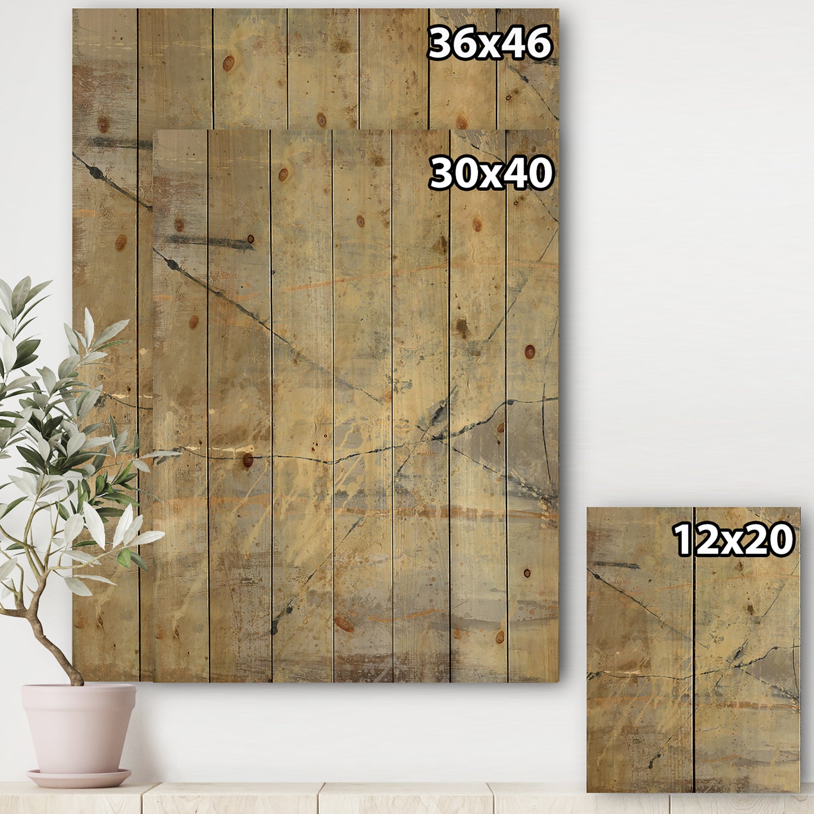 Geometric Cream Block III - Modern Glam Print on Natural Pine Wood