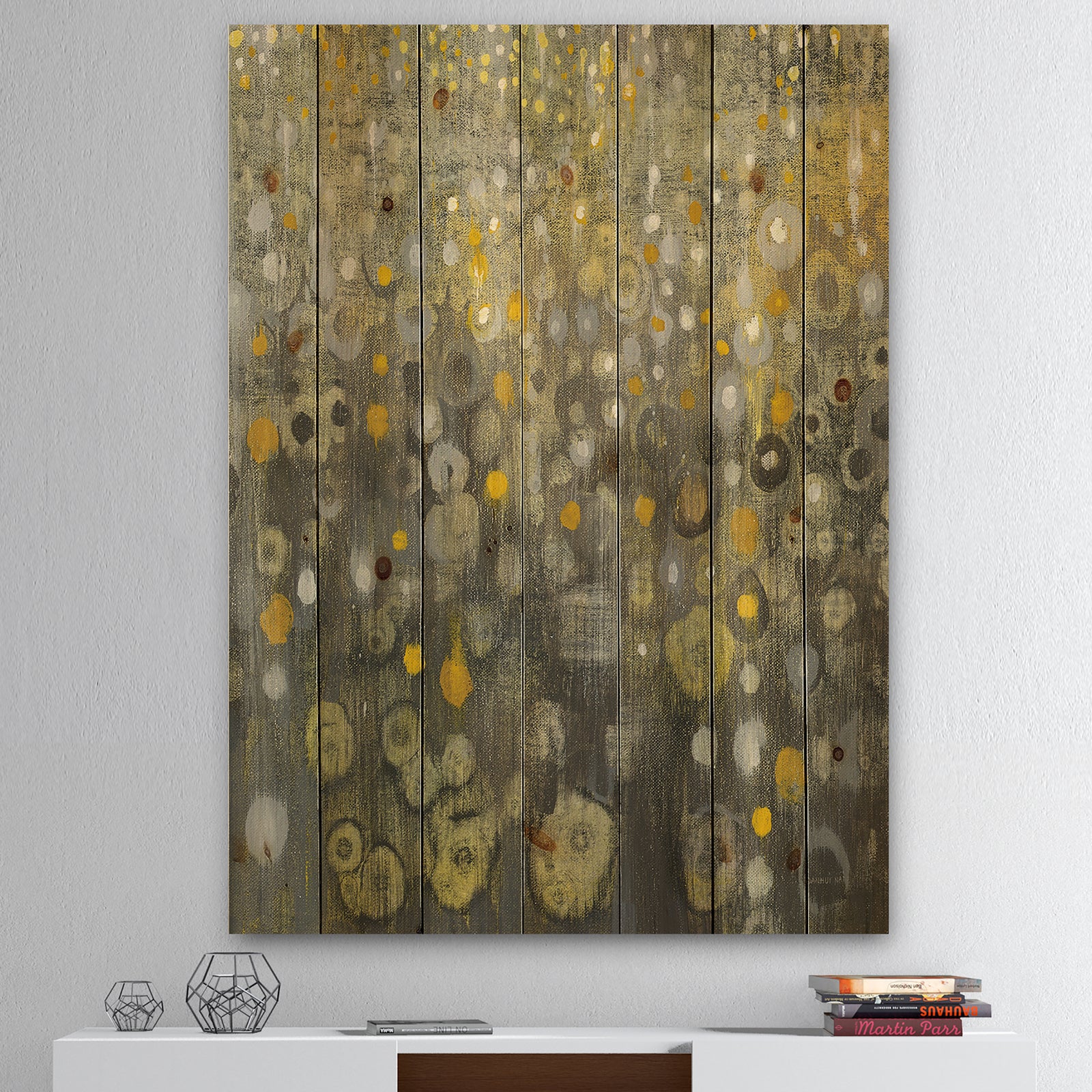 Rain Abstract V - Modern Glam Print on Natural Pine Wood