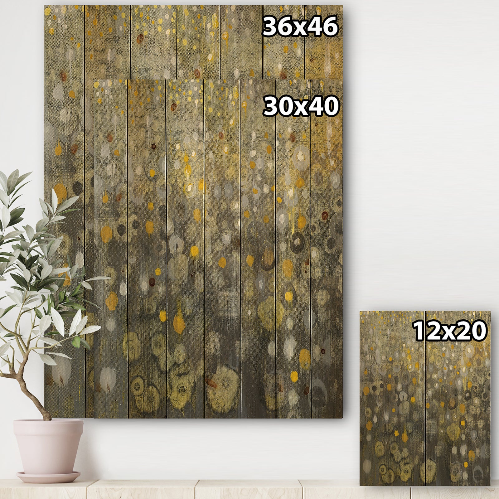 Rain Abstract V - Modern Glam Print on Natural Pine Wood
