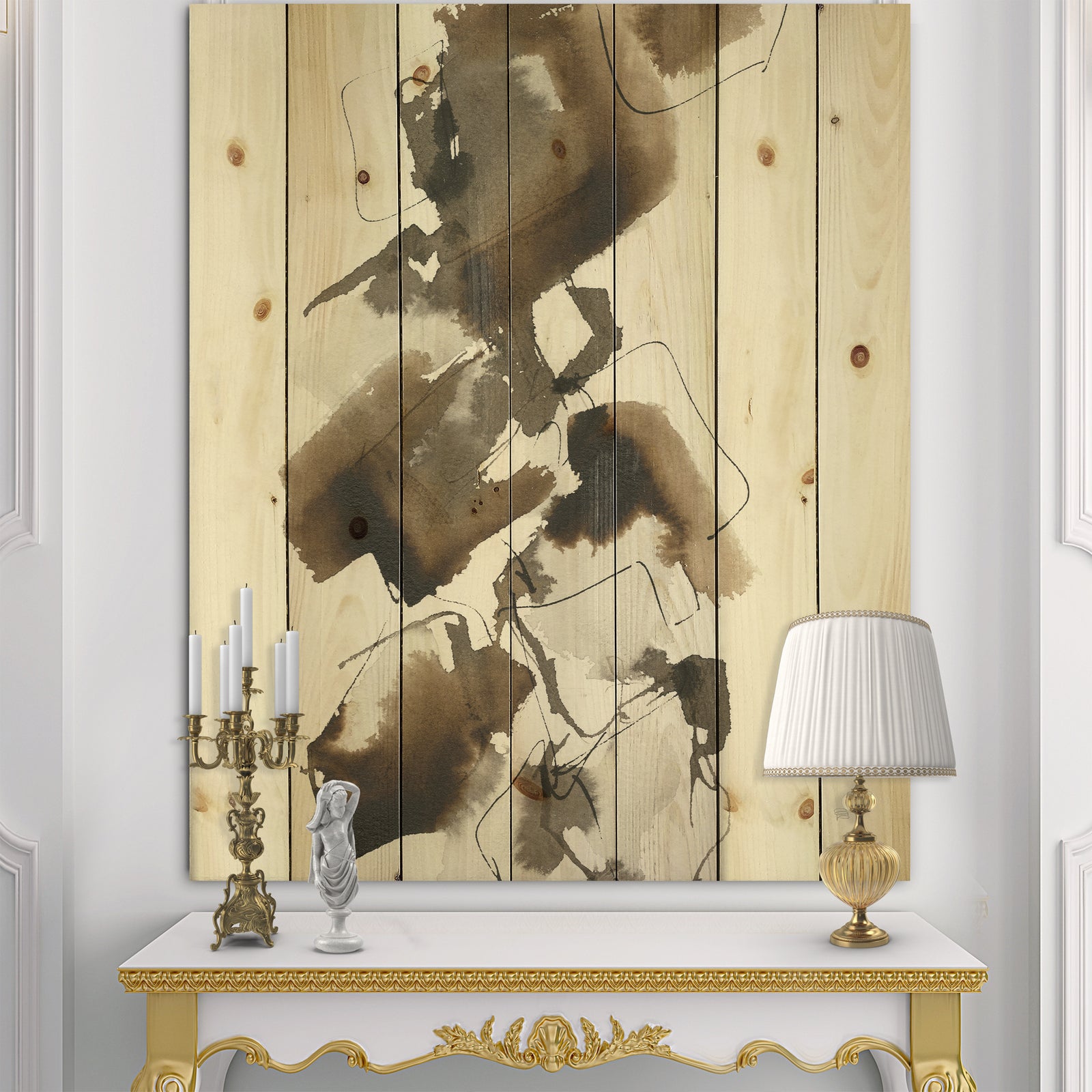 Gold Glam Squares I - Modern & Contemporary Print on Natural Pine Wood