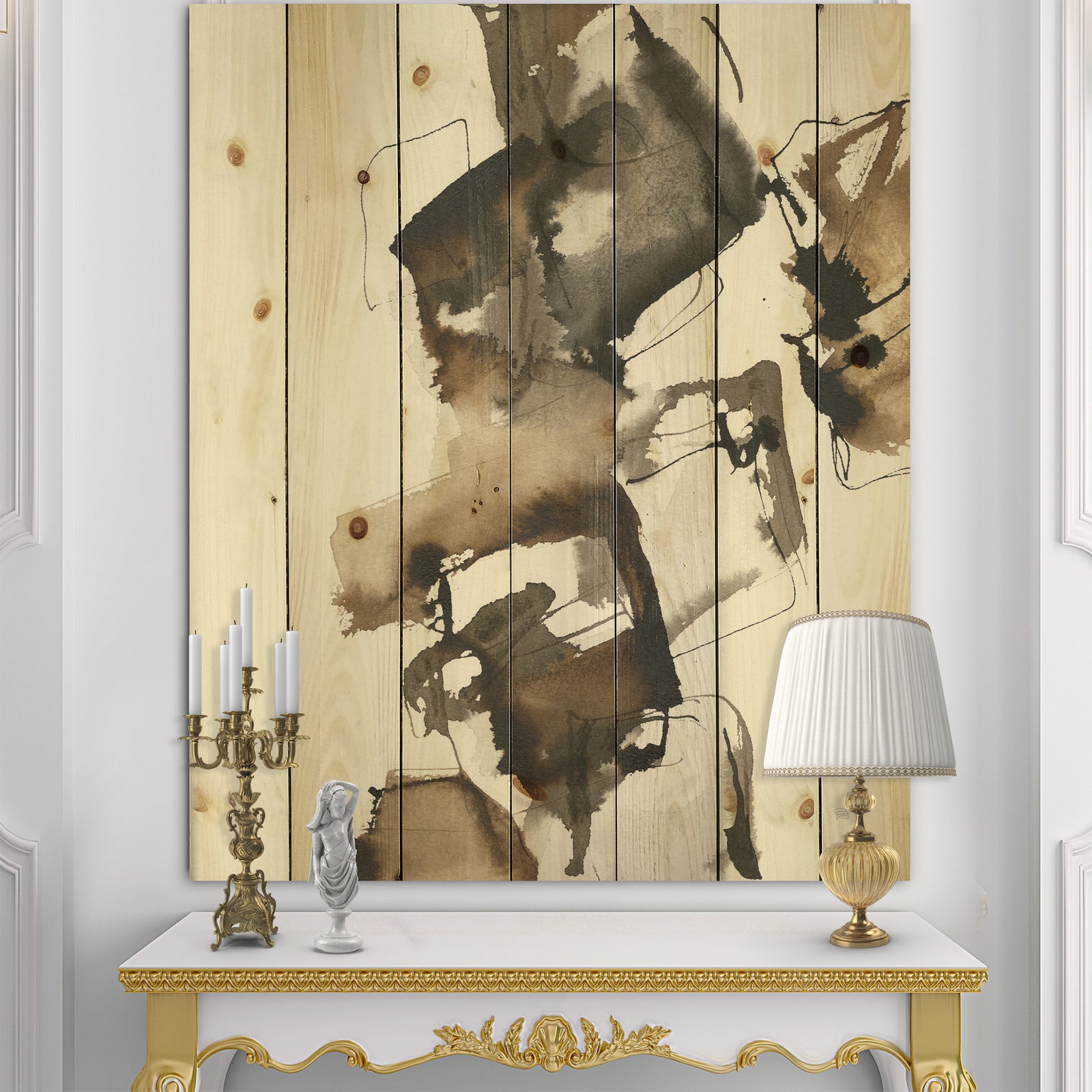 Gold Glam Squares II - Modern & Contemporary Print on Natural Pine Wood