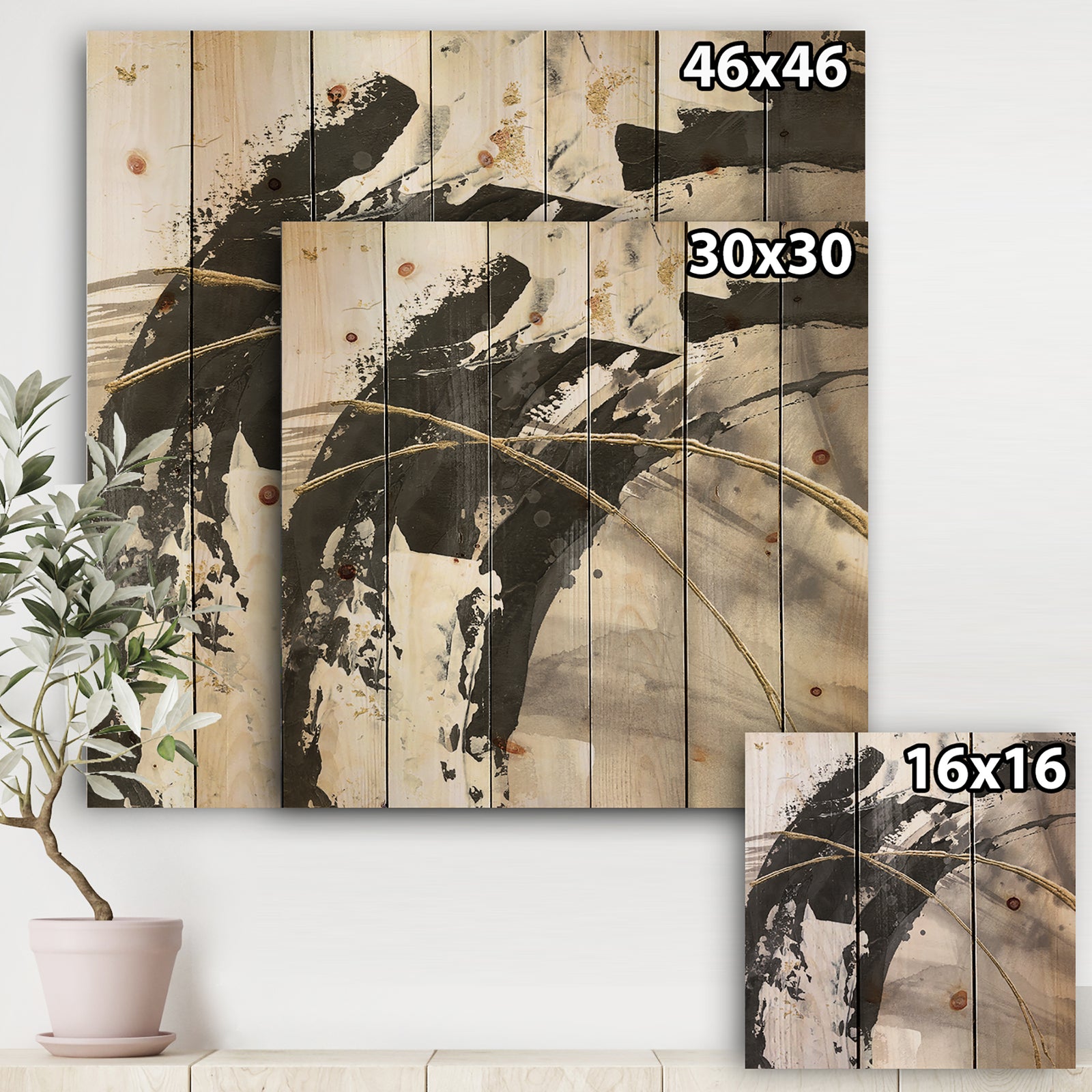 Glam Painted Arcs I - Transitional Print on Natural Pine Wood