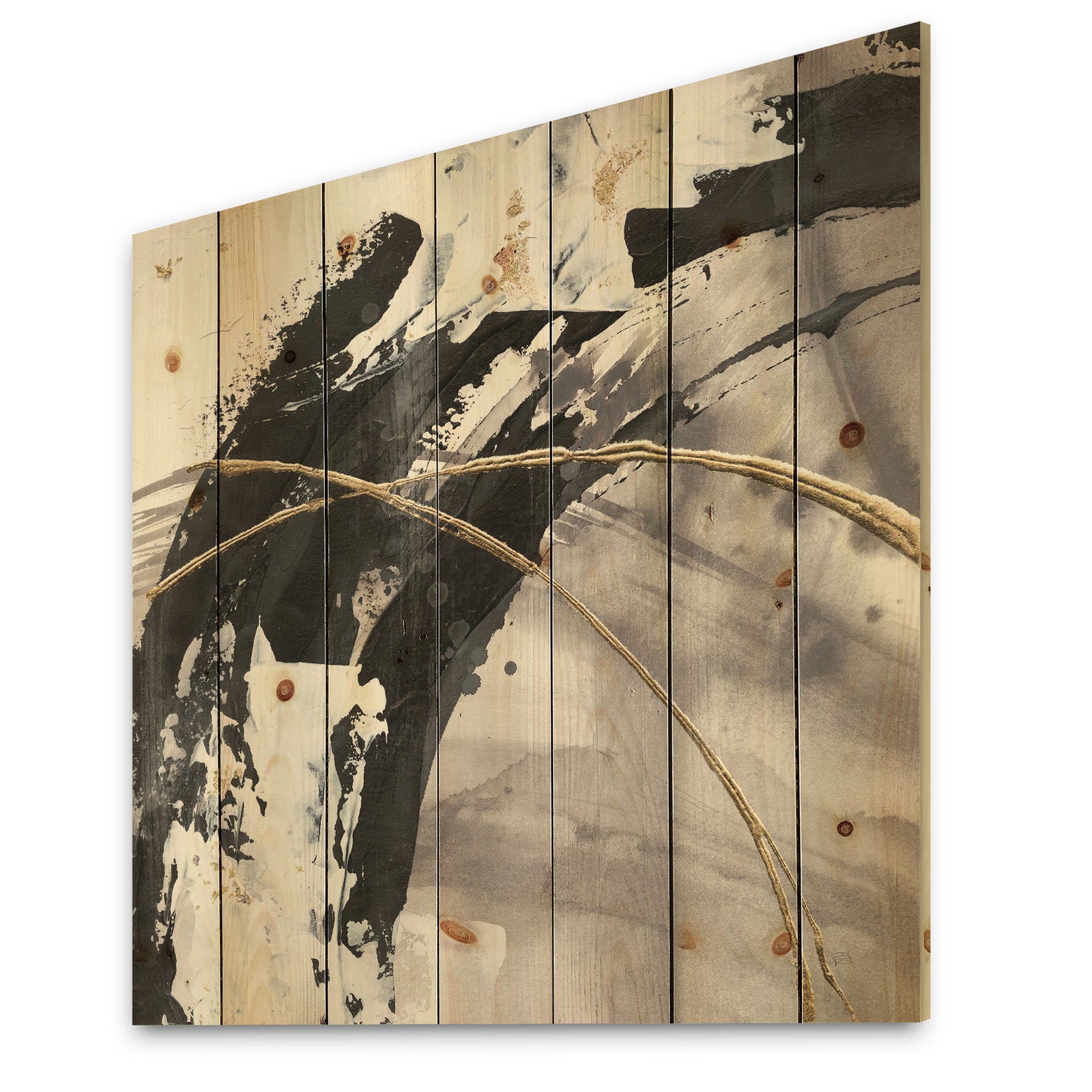 Glam Painted Arcs I - Transitional Print on Natural Pine Wood