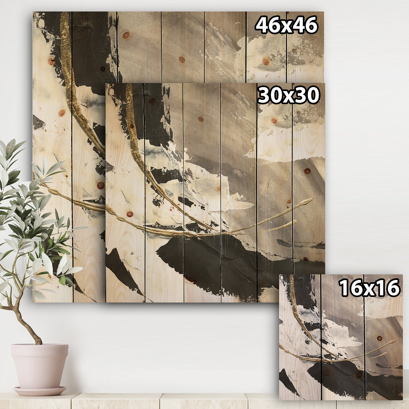 Glam Printed Arcs II - Transitional Print on Natural Pine Wood