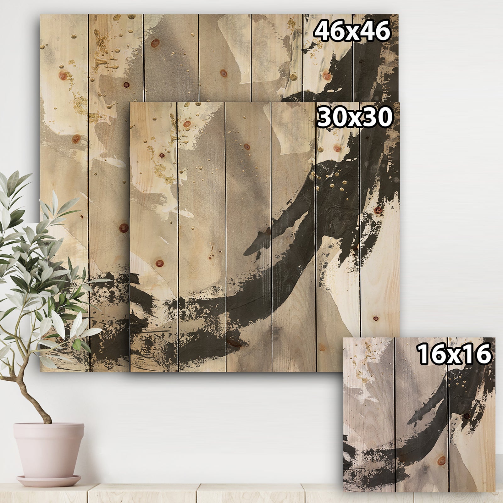 Glam Painted Arcs III - Transitional Print on Natural Pine Wood