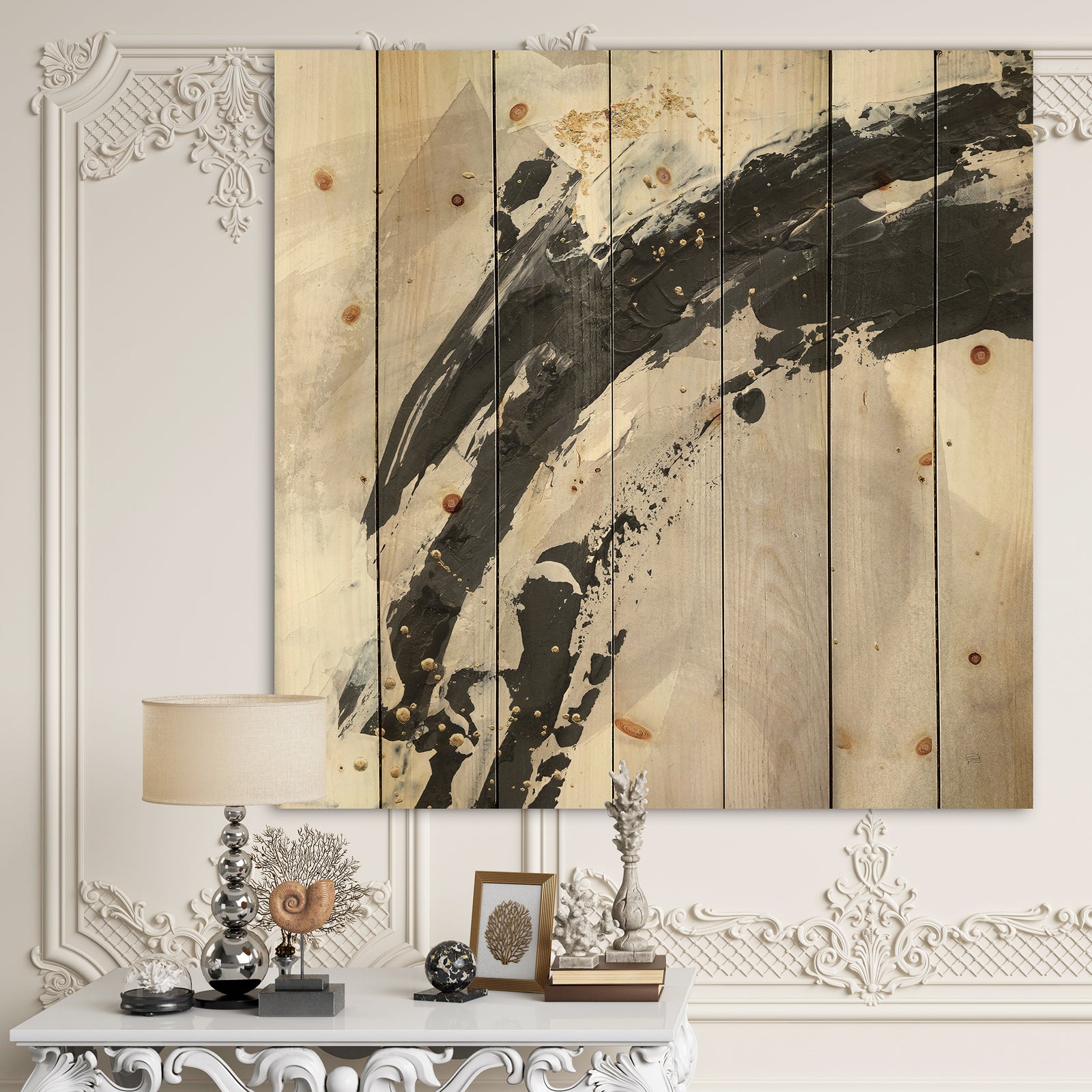 Glam Painted Arcs IV - Transitional Print on Natural Pine Wood