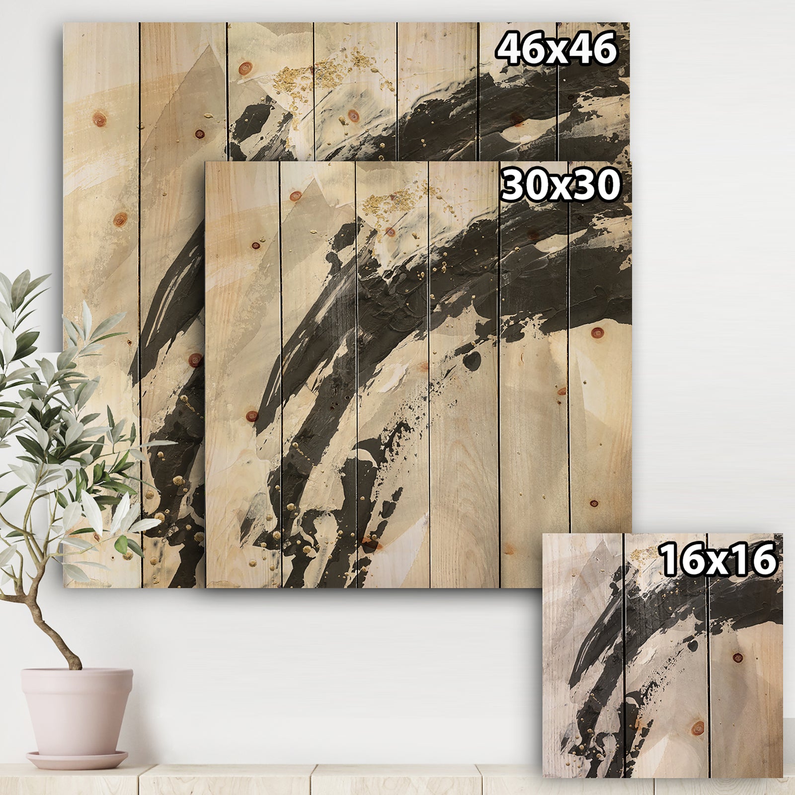 Glam Painted Arcs IV - Transitional Print on Natural Pine Wood