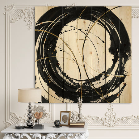 Gold Metallic Circle - Modern Glam Print on Natural Pine Wood