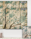 Teal Cherry Blossoms I - Traditional Floral Print on Natural Pine Wood