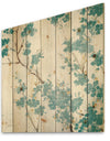 Teal Cherry Blossoms II - Traditional Floral Print on Natural Pine Wood