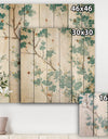 Teal Cherry Blossoms II - Traditional Floral Print on Natural Pine Wood