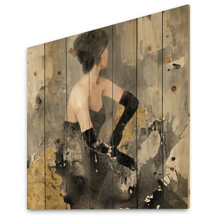 Gold Fashion Dance - Traditional Print on Natural Pine Wood