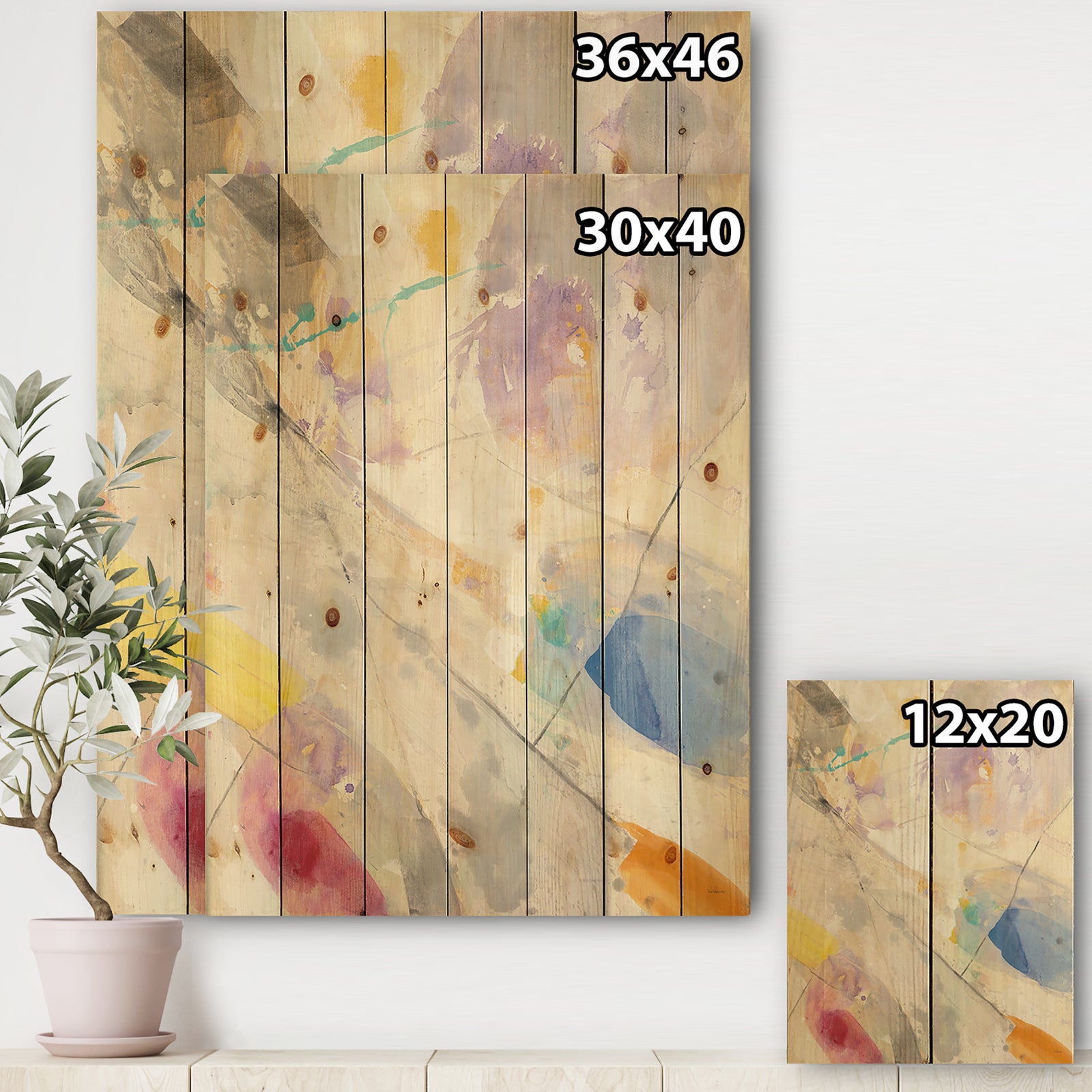 Spring Minimalist Confetti I - Modern & Contemporary Print on Natural Pine Wood
