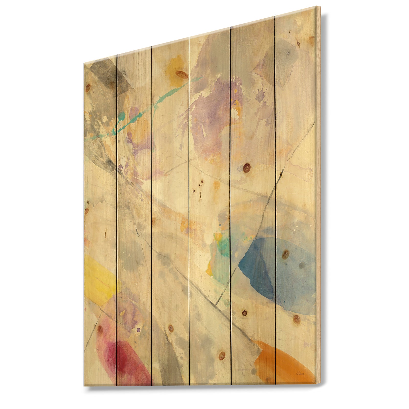 Spring Minimalist Confetti I - Modern & Contemporary Print on Natural Pine Wood