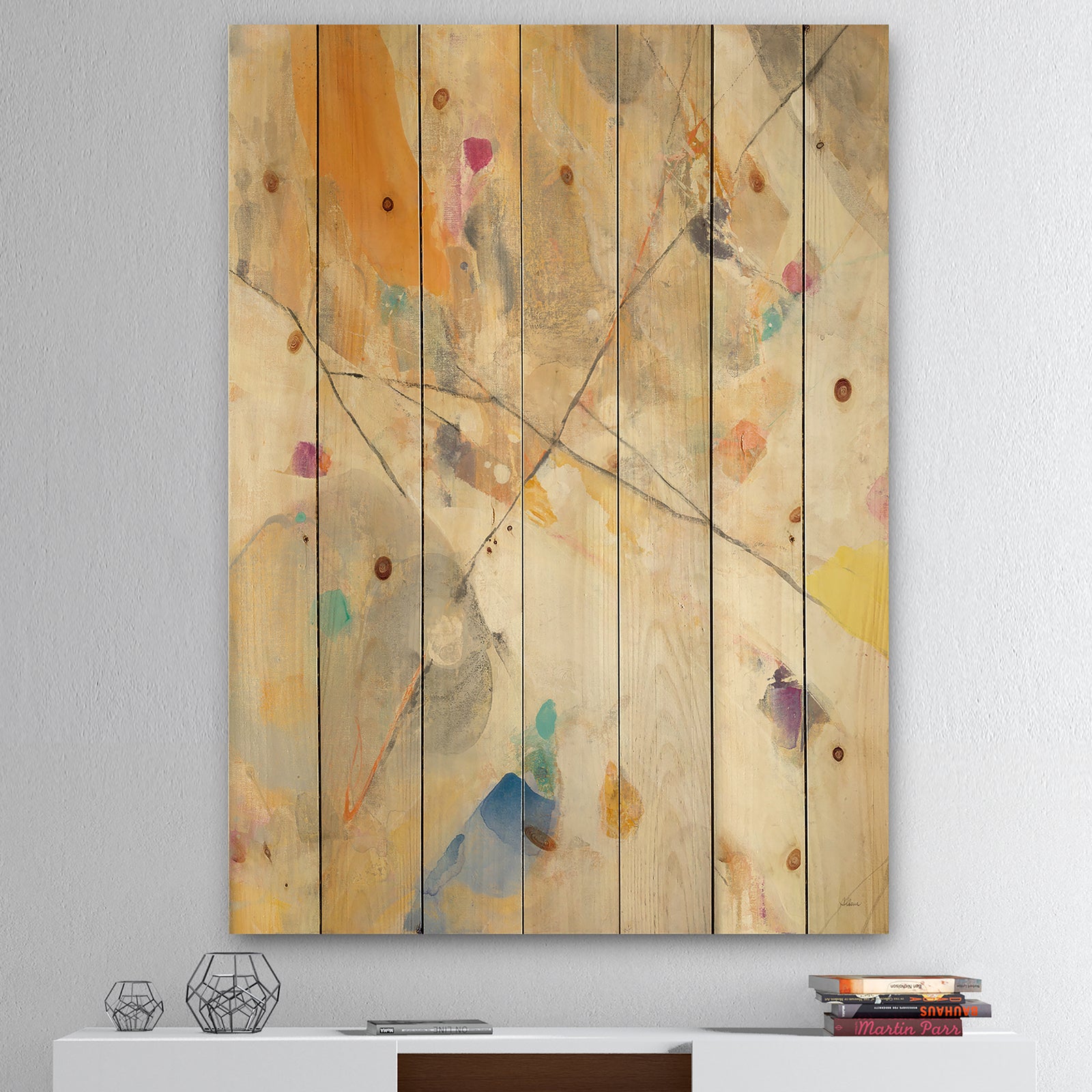 Spring Minimalist Confetti II - Modern & Contemporary Print on Natural Pine Wood