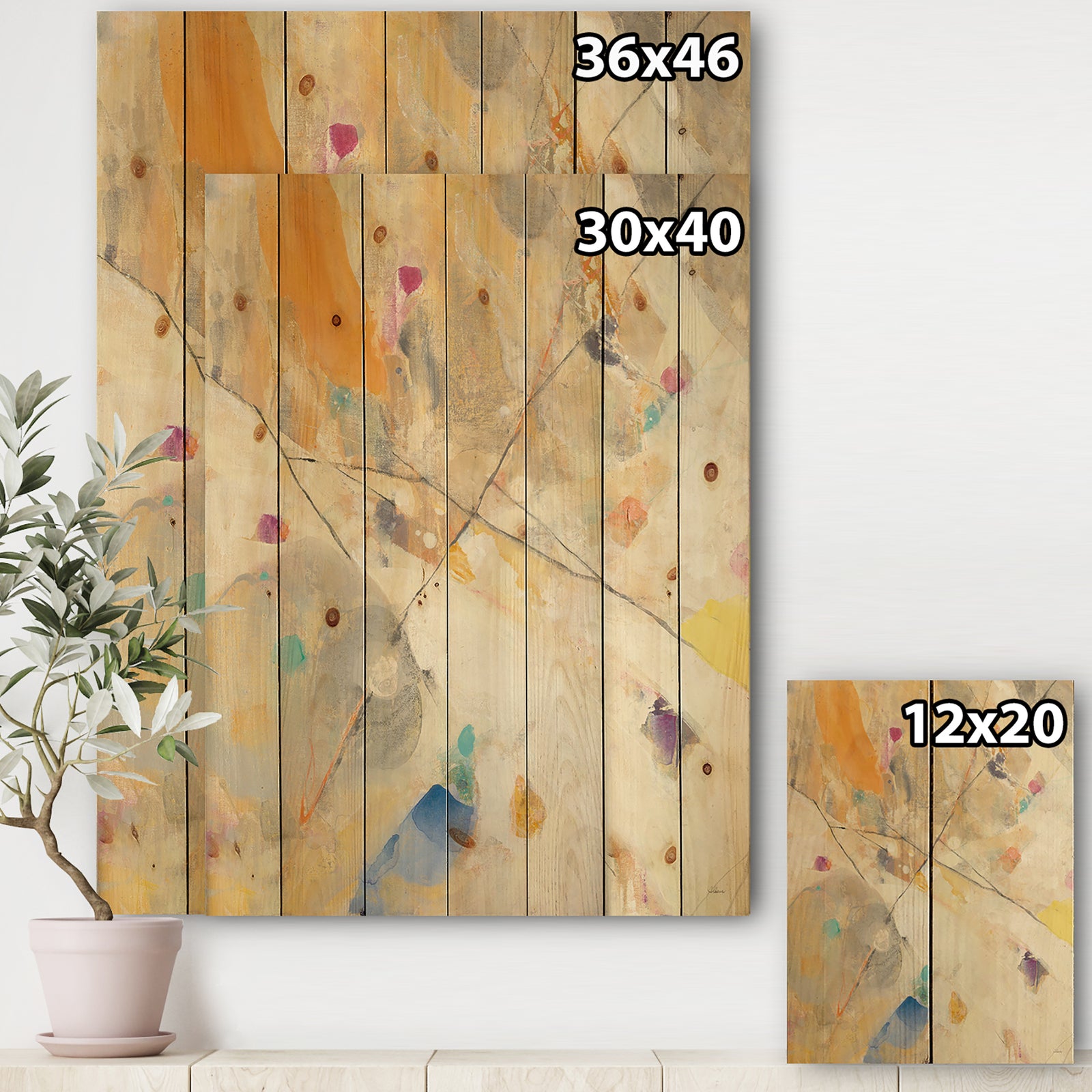 Spring Minimalist Confetti II - Modern & Contemporary Print on Natural Pine Wood