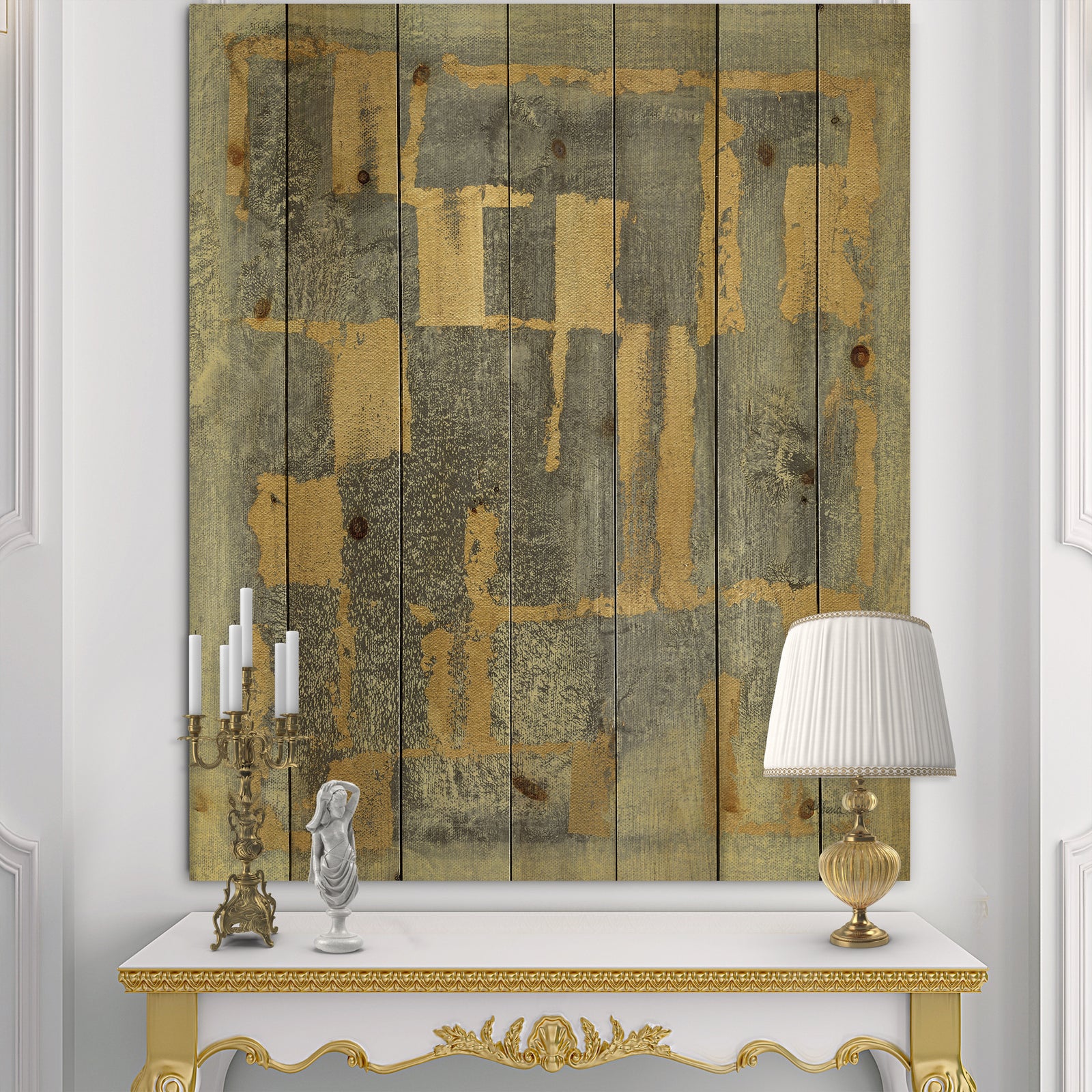 Glam Metallic Form II - Modern & Transitional Print on Natural Pine Wood