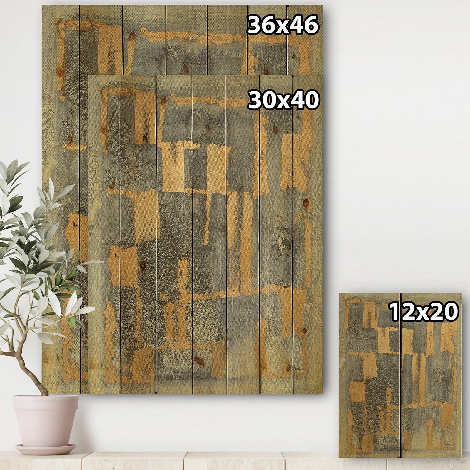 Glam Metallic Form II - Modern & Transitional Print on Natural Pine Wood