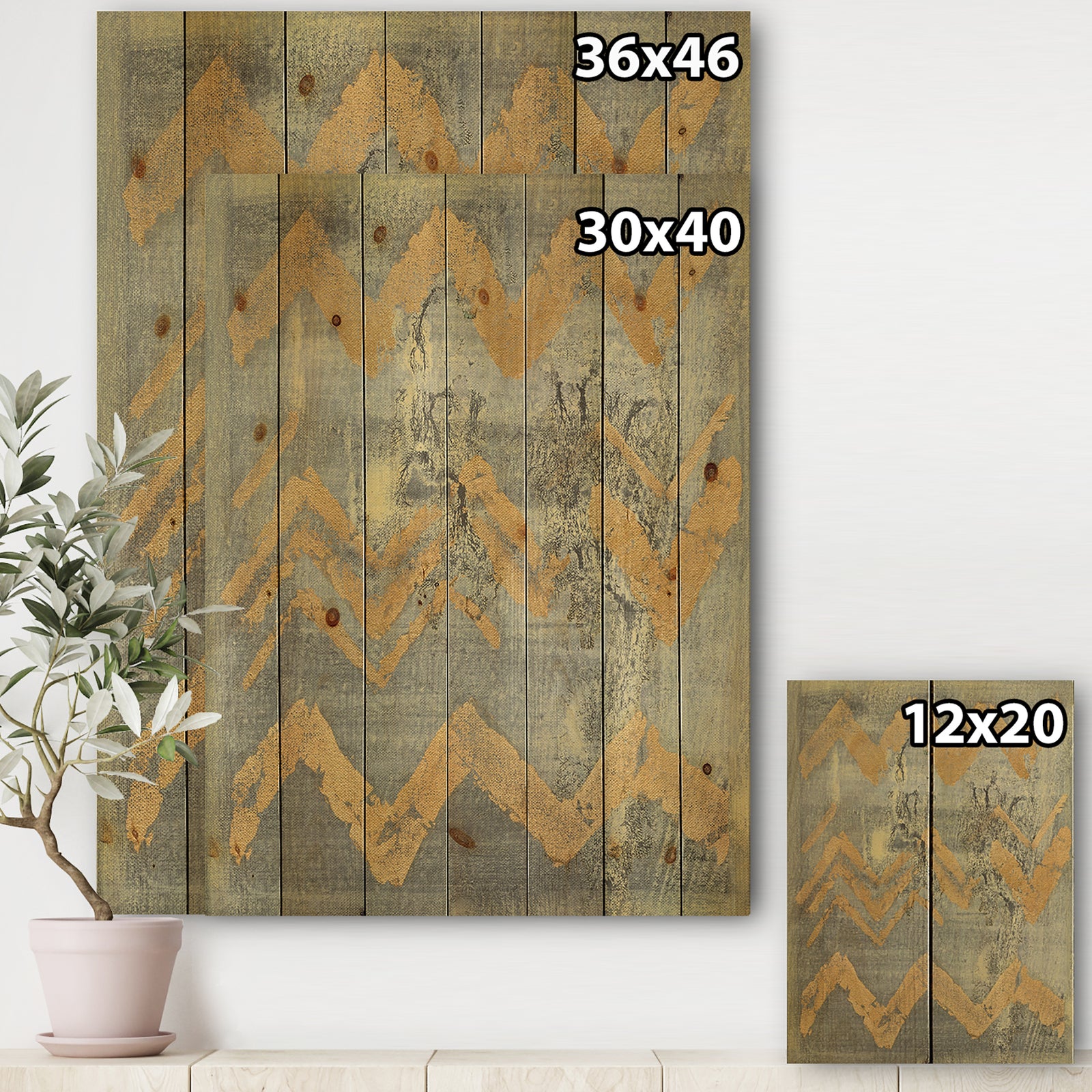 Glam Metallic Form III - Modern & Transitional Print on Natural Pine Wood