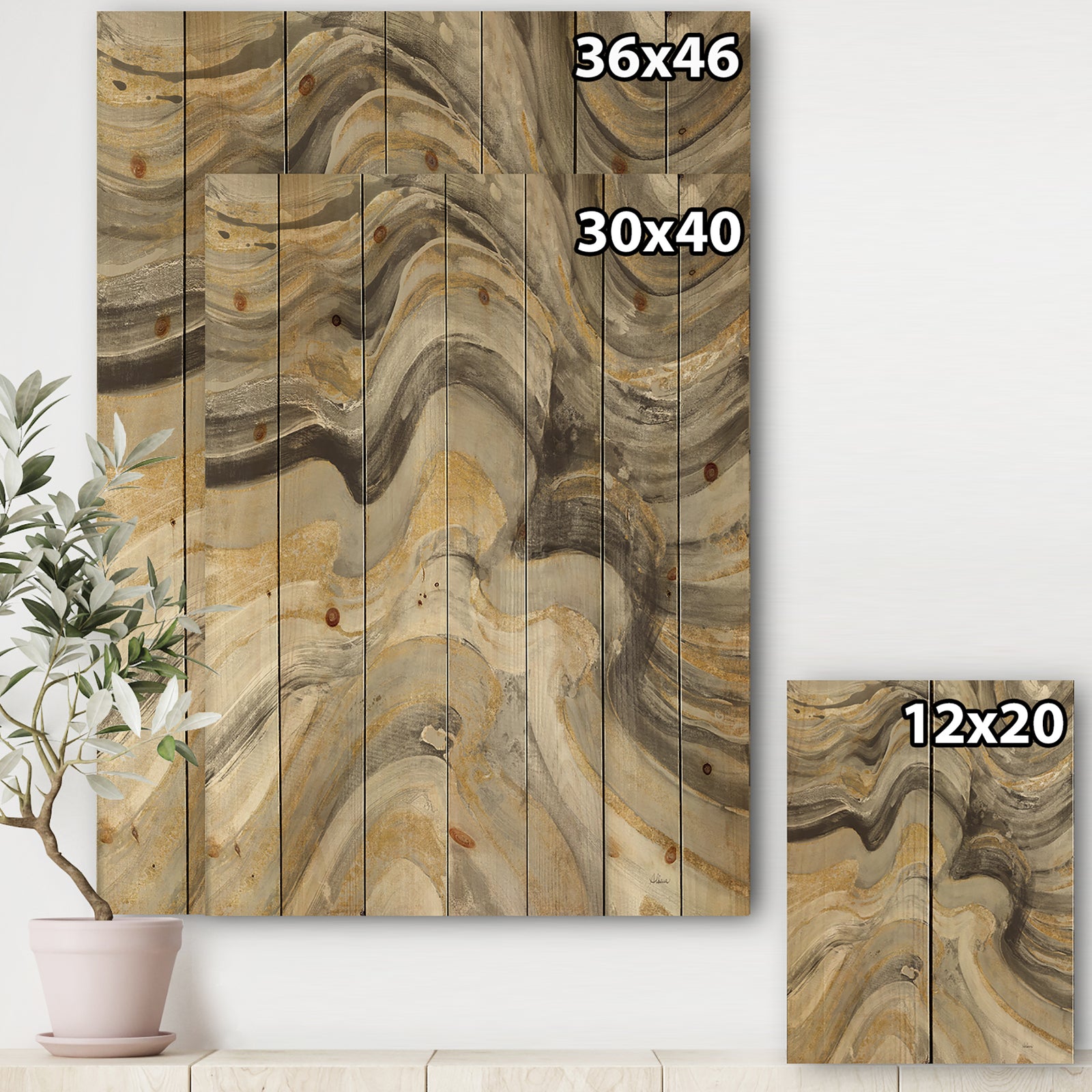 Glam Gold Canion - Modern & Transitional Print on Natural Pine Wood