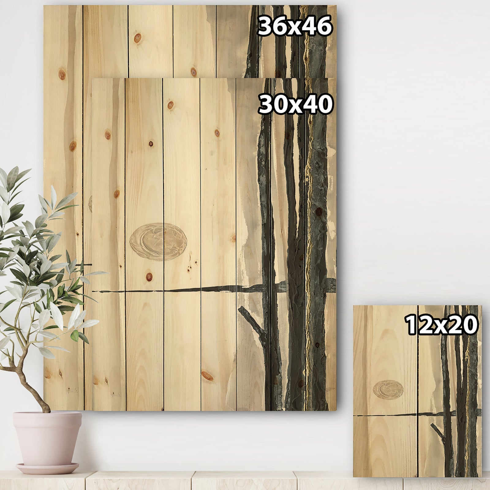 Forest Silhouette I - Modern Farmhouse Print on Natural Pine Wood