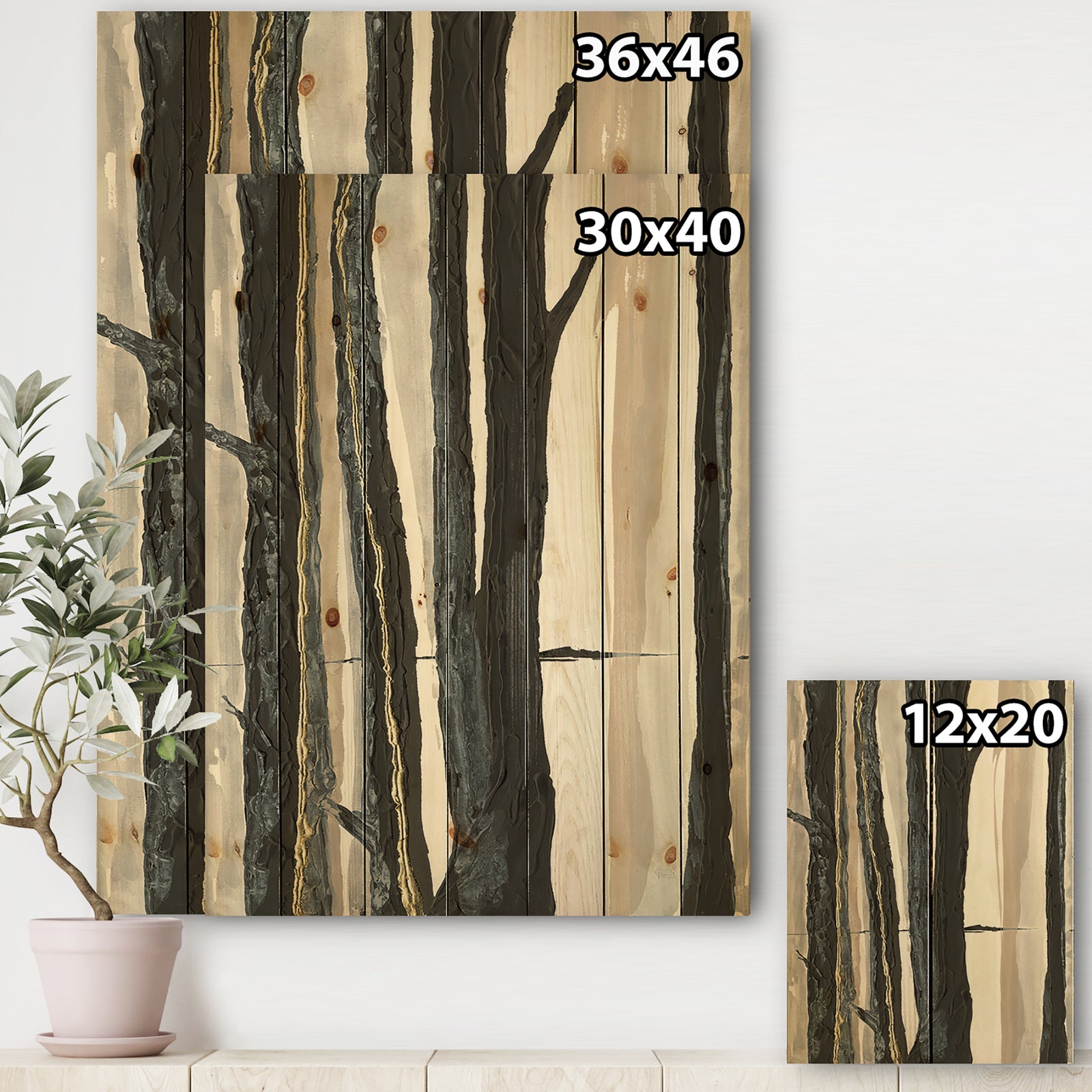 Forest Silhouette II - Modern Farmhouse Print on Natural Pine Wood