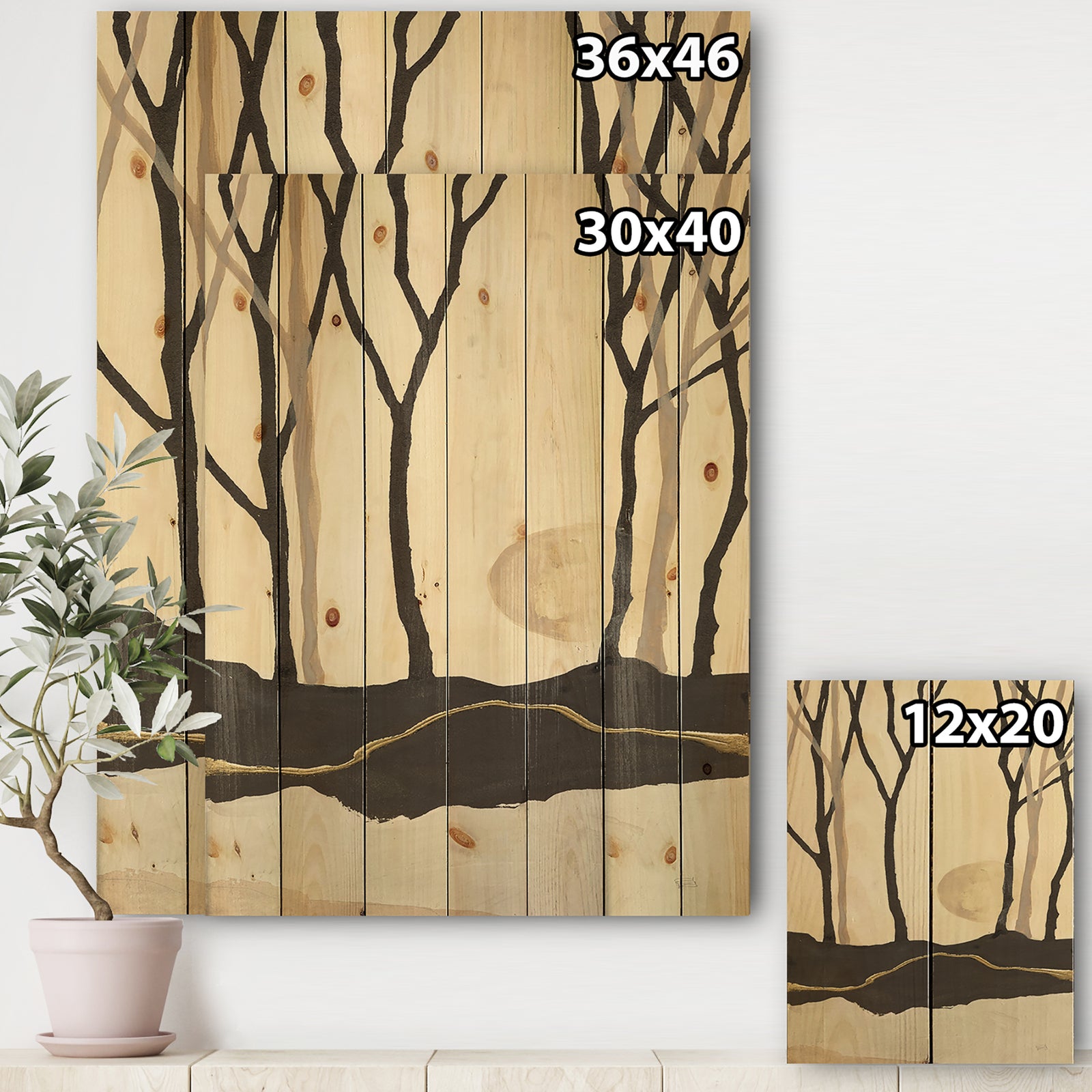 Forest Silhouette III - Modern Farmhouse Print on Natural Pine Wood
