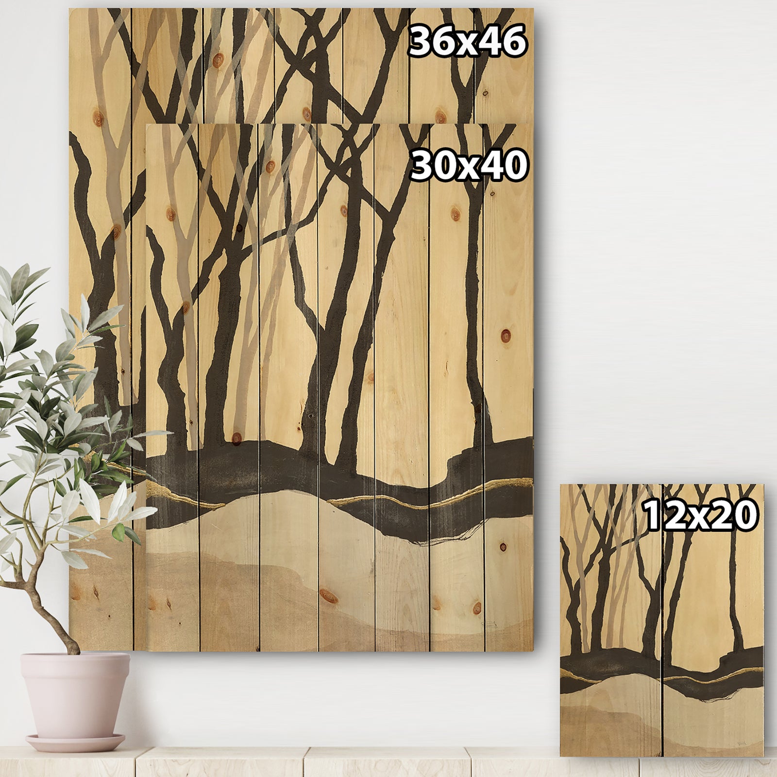 Forest Silhouette IV - Modern Farmhouse Print on Natural Pine Wood