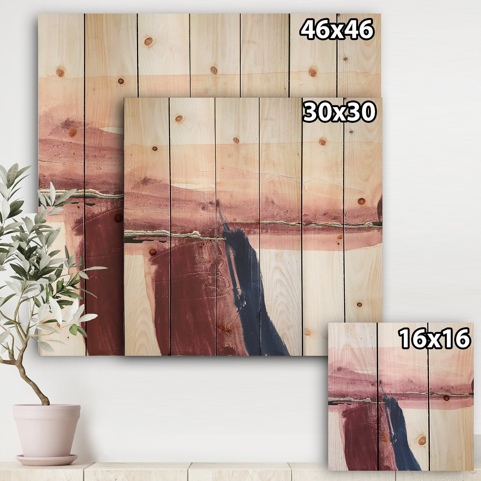 Patch of Dirty Pink I - Shabby Chic Print on Natural Pine Wood