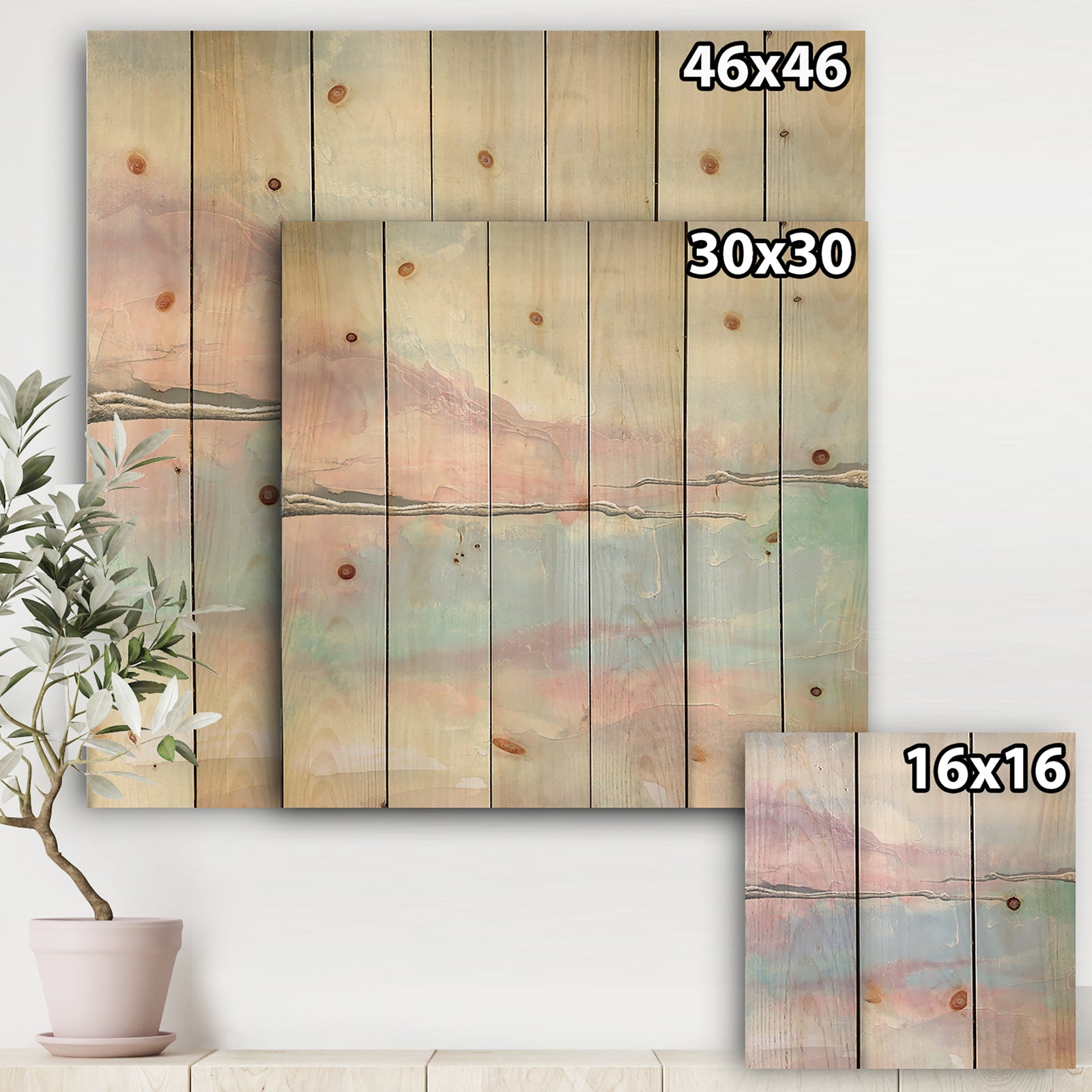 Metallic Shabby Pink I - Shabby Chic Print on Natural Pine Wood