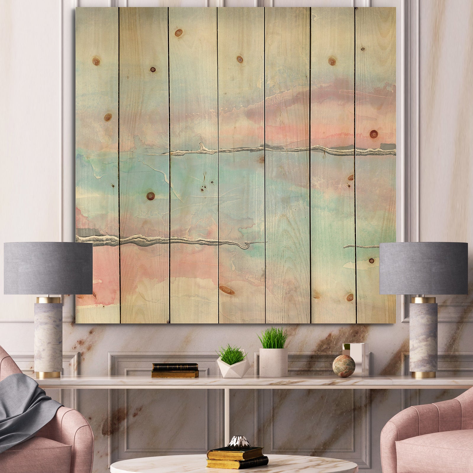 Metallic Shabby Pink II - Shabby Chic Print on Natural Pine Wood