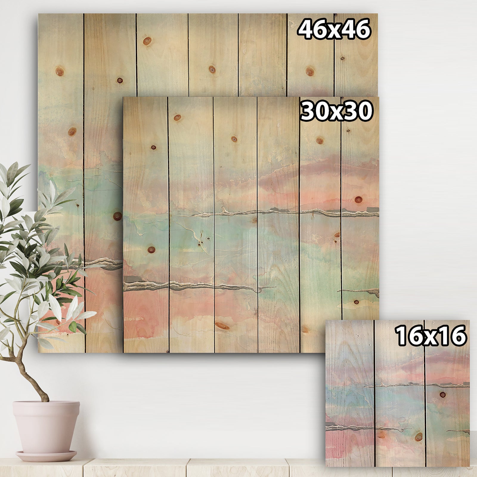 Metallic Shabby Pink II - Shabby Chic Print on Natural Pine Wood