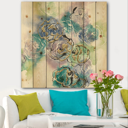 Pastel Foral Composition I - Cabin & Lodge Print on Natural Pine Wood