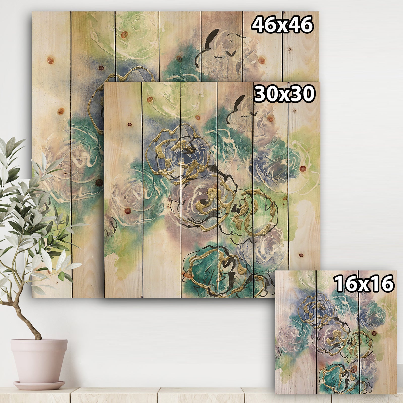 Pastel Foral Composition I - Cabin & Lodge Print on Natural Pine Wood