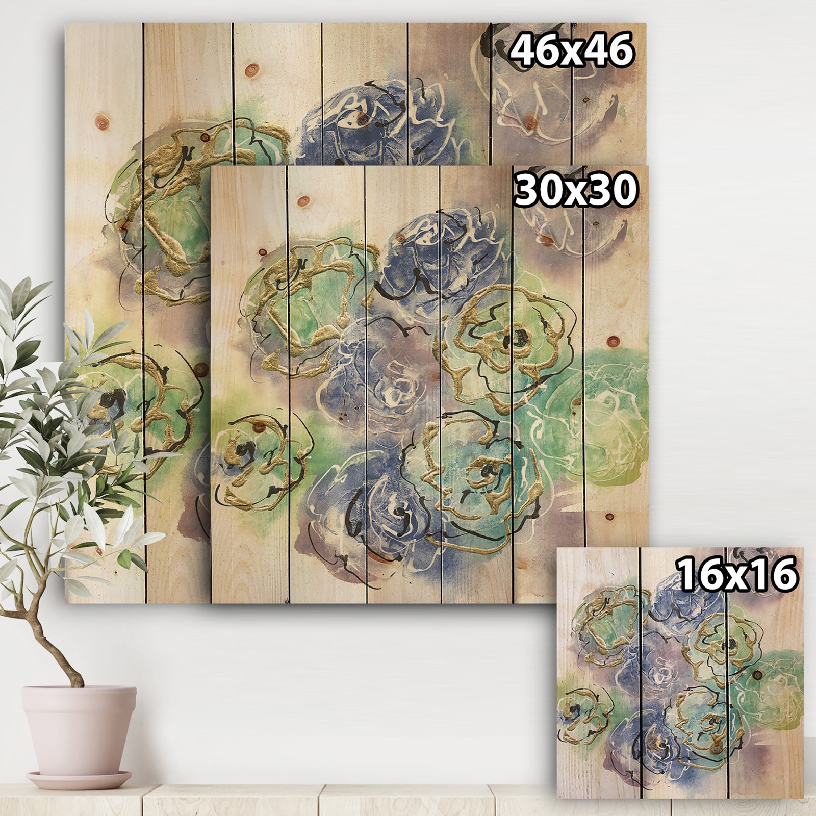 Pastel Foral Composition II - Cabin & Lodge Print on Natural Pine Wood