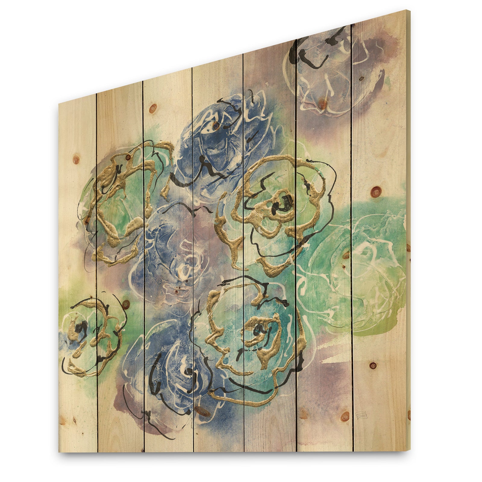 Pastel Foral Composition II - Cabin & Lodge Print on Natural Pine Wood