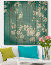 Blue Cherry Blossoms I - Cabin & Lodge Print on Natural Pine Wood