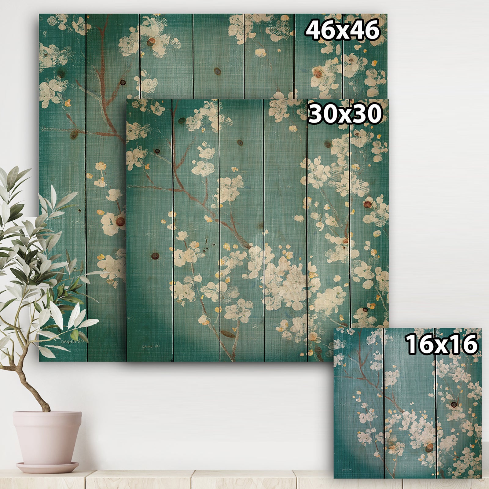 Blue Cherry Blossoms I - Cabin & Lodge Print on Natural Pine Wood