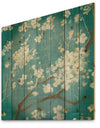 Blue Cherry Blossoms II - Cabin & Lodge Print on Natural Pine Wood