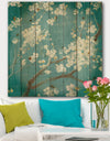 Blue Cherry Blossoms II - Cabin & Lodge Print on Natural Pine Wood