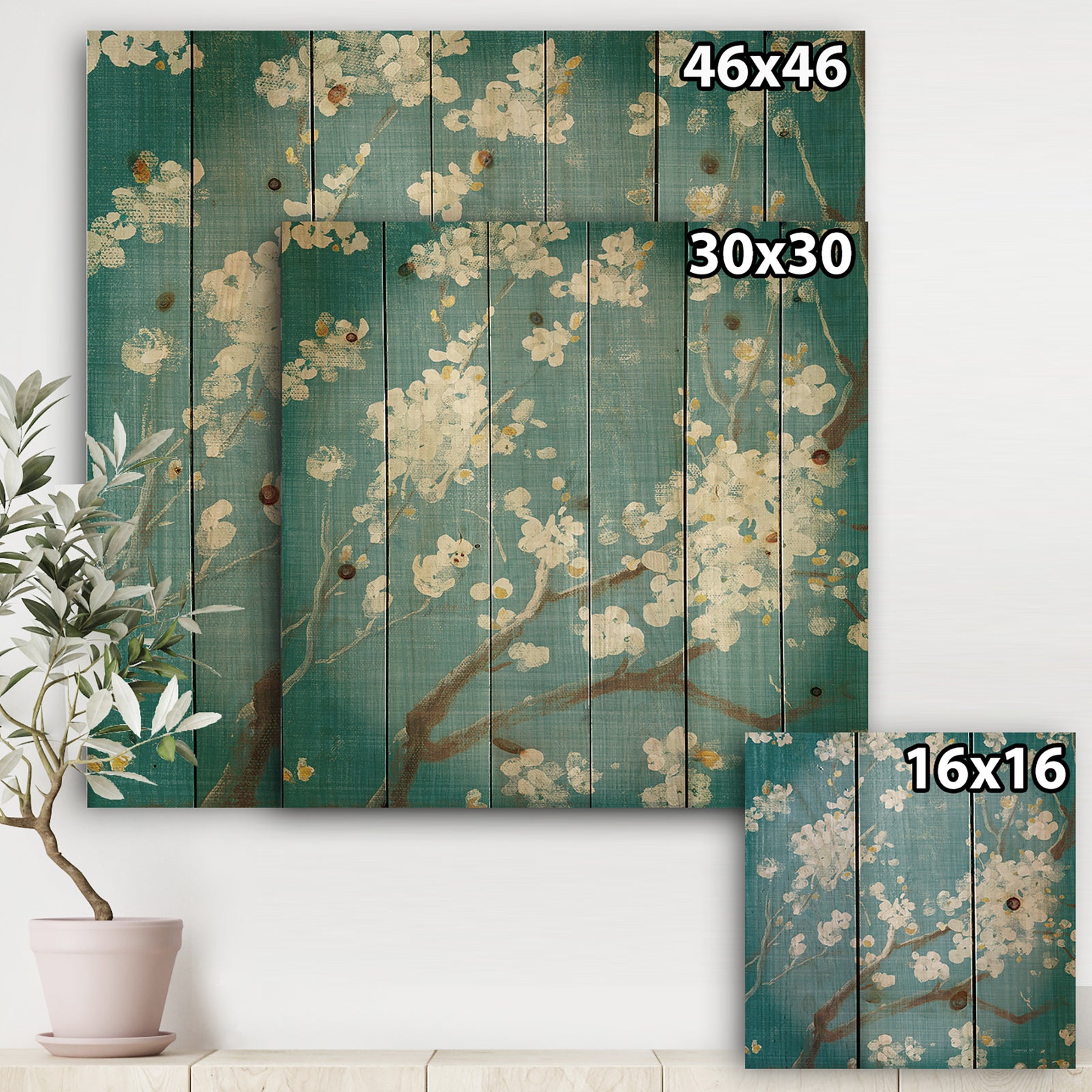 Blue Cherry Blossoms II - Cabin & Lodge Print on Natural Pine Wood