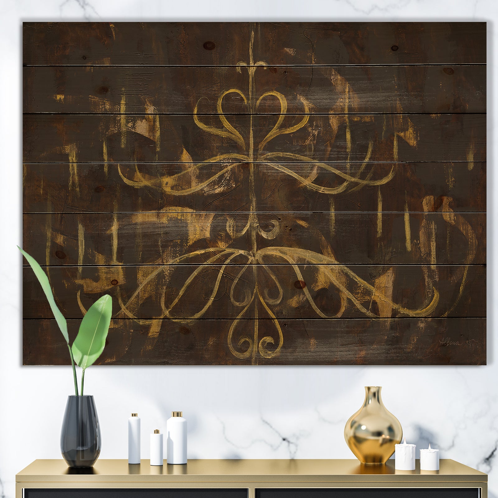 Glam Gold Chandelier - Modern Glam Print on Natural Pine Wood