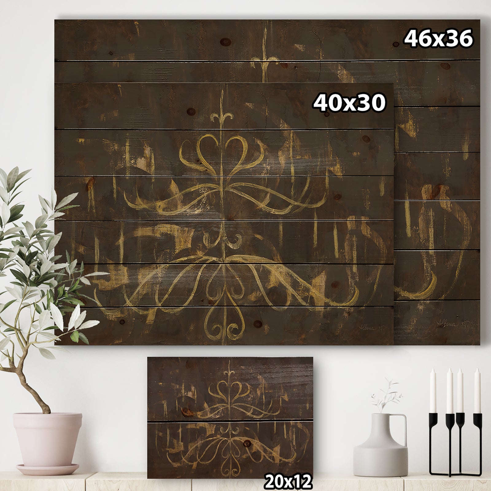 Glam Gold Chandelier - Modern Glam Print on Natural Pine Wood