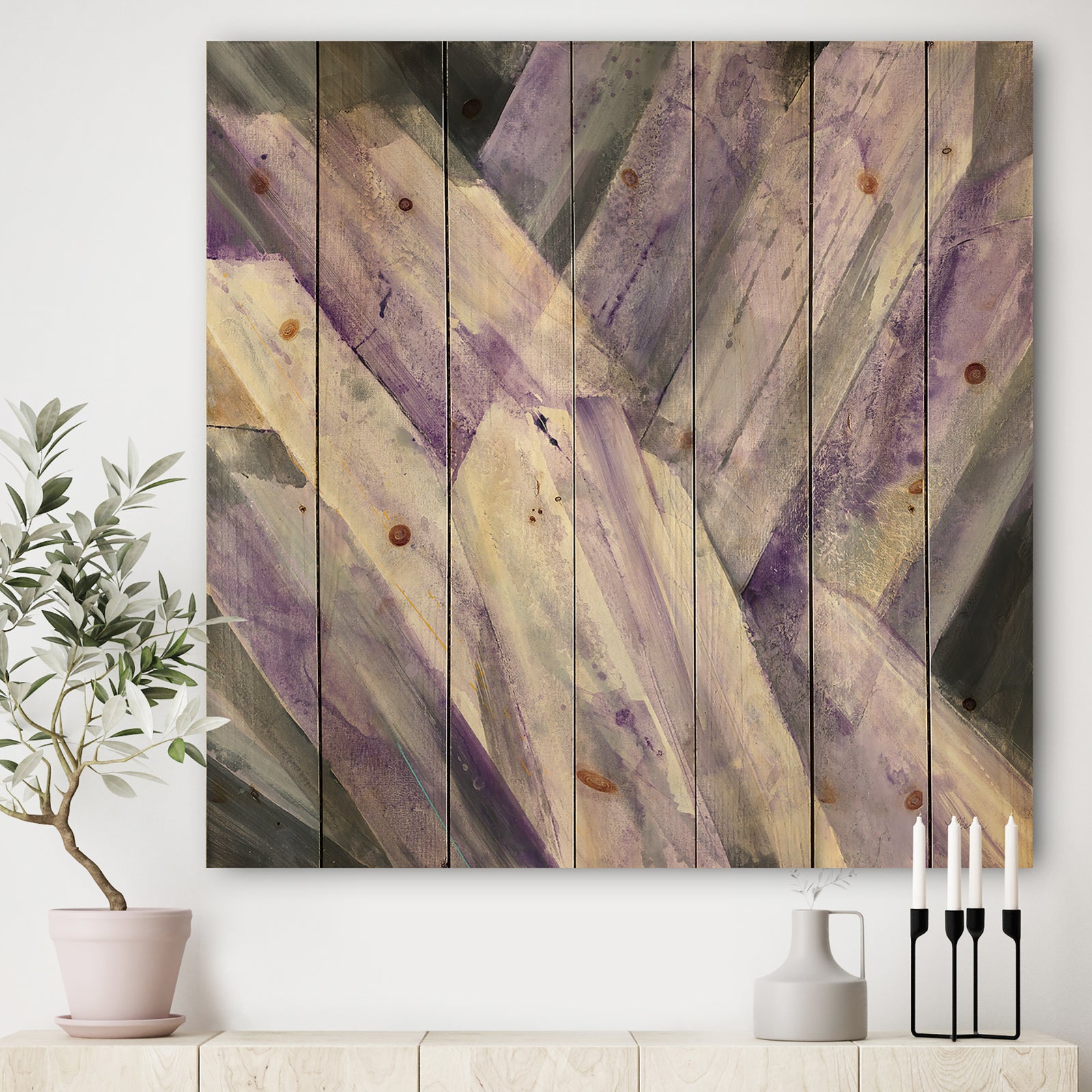 Geometric Purple Glacier - Modern Farmhouse Print on Natural Pine Wood