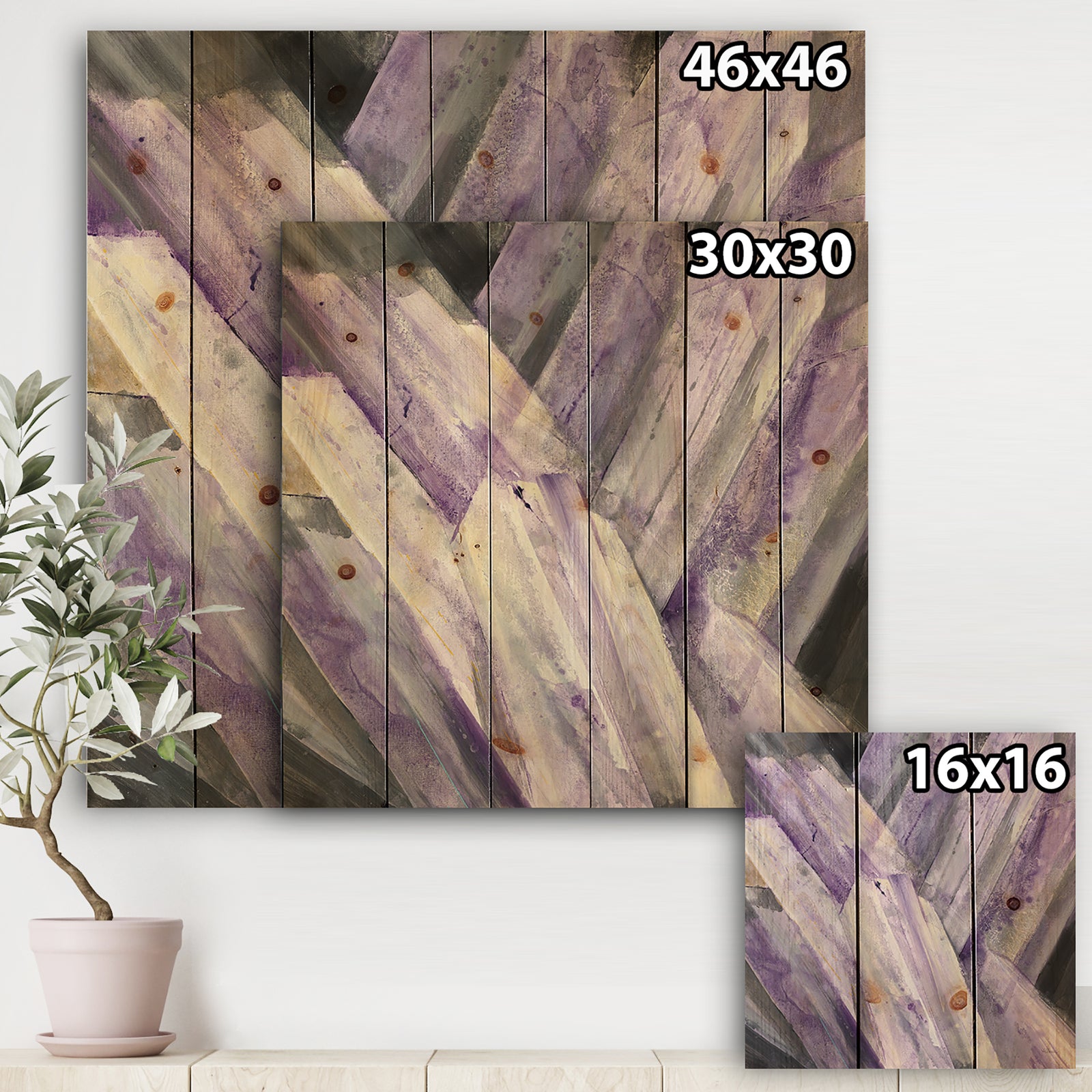 Geometric Purple Glacier - Modern Farmhouse Print on Natural Pine Wood